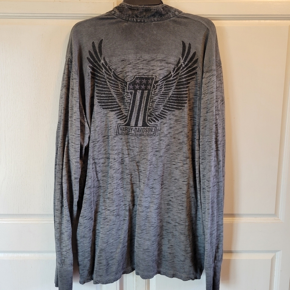 Harley-Davidson Gray Burnout Henley Long Sleeve Shirt
